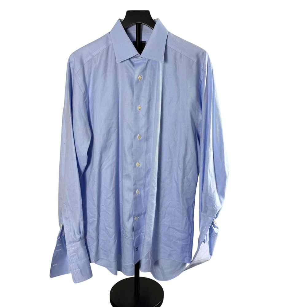 David Donahue Mens Light Blue Twill French Cuff Dress Shirt Spread Collar XL
